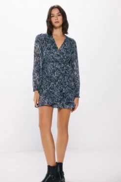 Vestido corto gasa estampado lurex