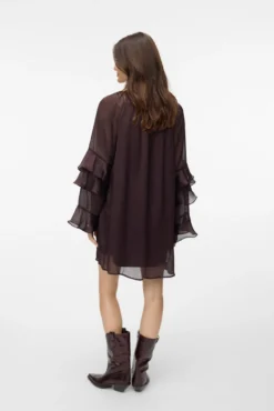 Vestido corto gasa manga volantes