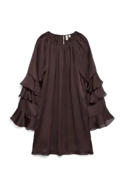 Vestido corto gasa manga volantes
