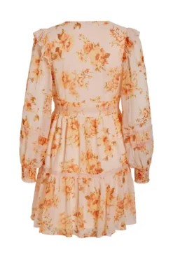 Vestido corto y manga larga de flores con volantes