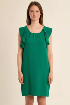 Vestido de manga corta de mariposa con pliegues