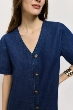 Vestido denim cuello pico