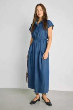 Vestido denim escote pico