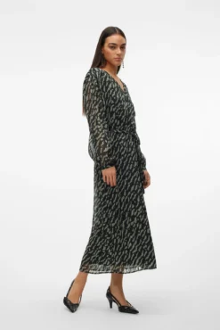 Vestido gasa 7/8 manga larga