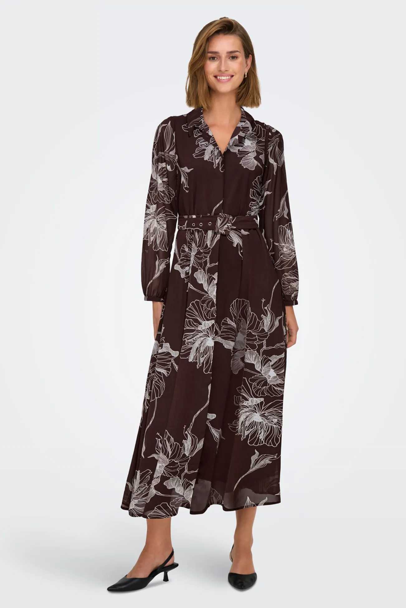Vestido largo camisero de gasa
