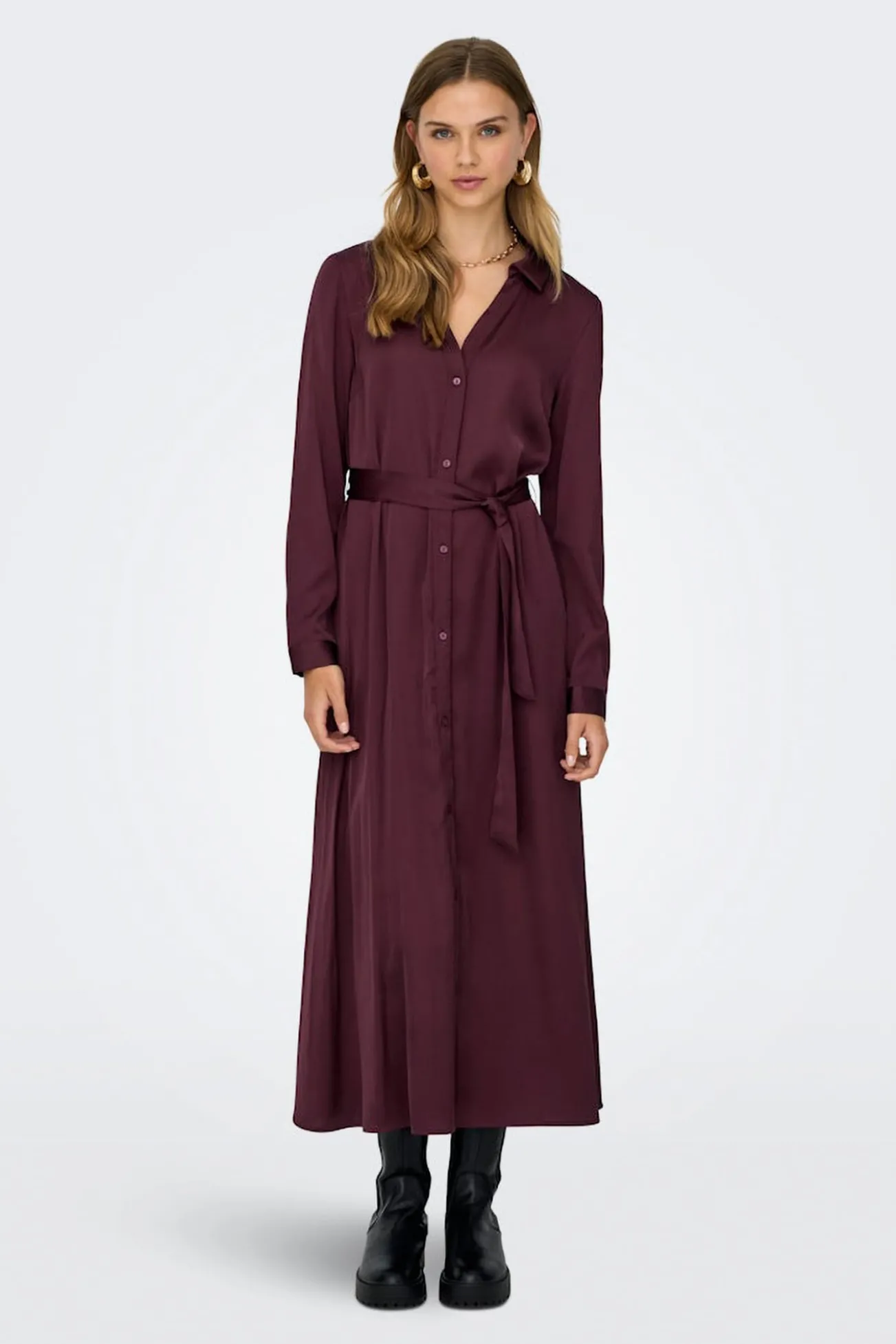 Vestido largo camisero de satén