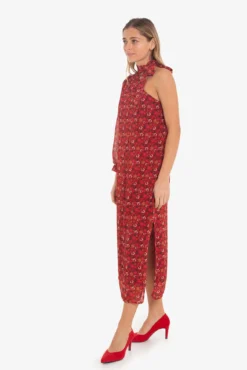 Vestido midi asimétirco con estampado floral