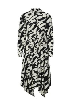 Vestido midi camisero y bajo asimétrico