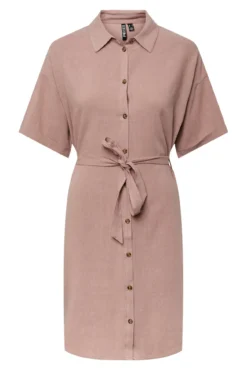 Vestido midi con lino manga corta