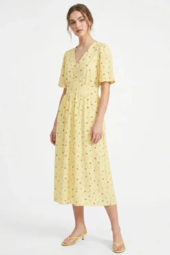 Vestido midi de manga corta estampado