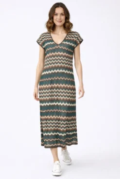 Vestido midi de punto pointelle con viscosa