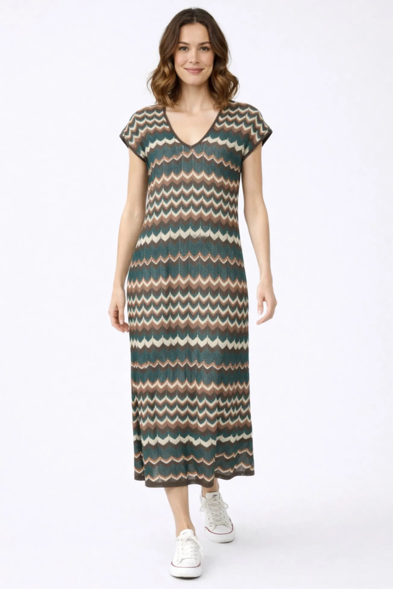 Vestido midi de punto pointelle con viscosa