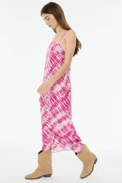 Vestido midi de tirantes estampado tie dye