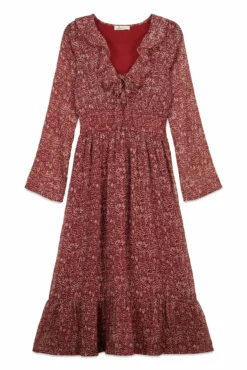 Vestido midi escote volante estampado