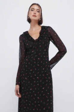 Vestido midi escote zigzag