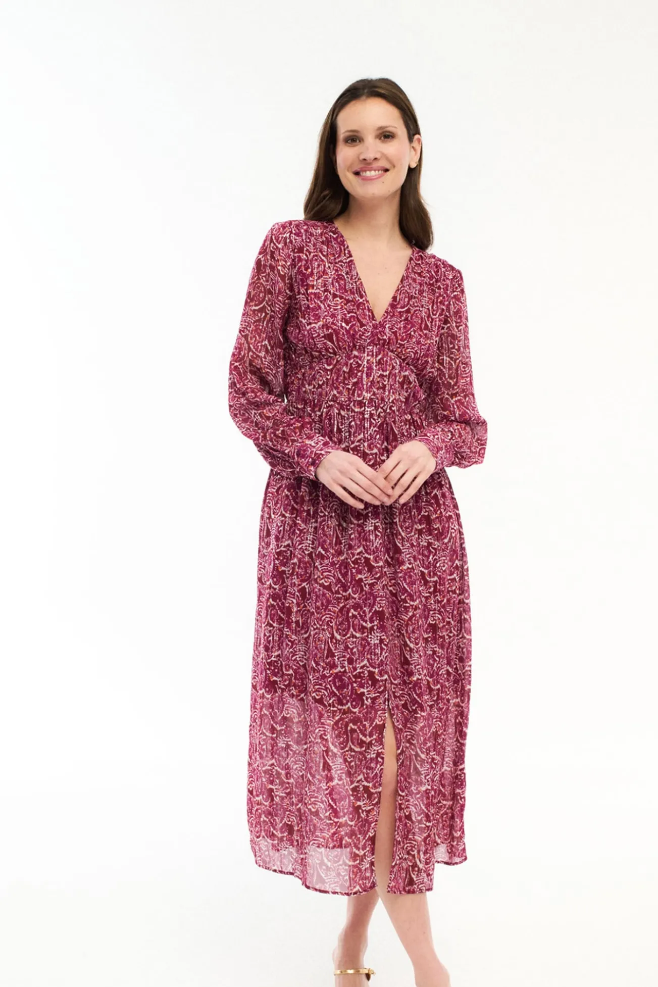 Vestido midi estampado con lúrex