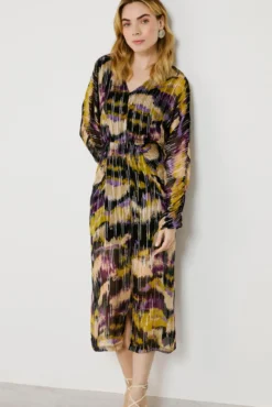 Vestido midi estampado con lúrex