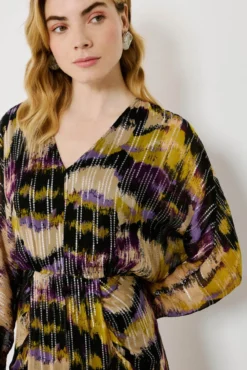 Vestido midi estampado con lúrex