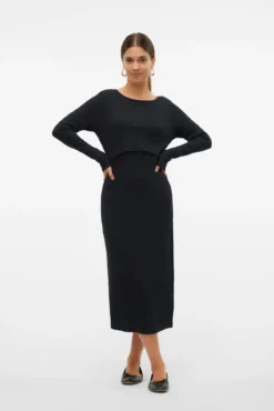 Vestido midi manga larga maternity y lactancia