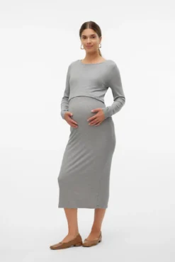 Vestido midi manga larga maternity y lactancia