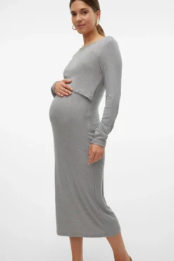 Vestido midi manga larga maternity y lactancia