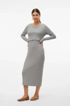 Vestido midi manga larga maternity y lactancia