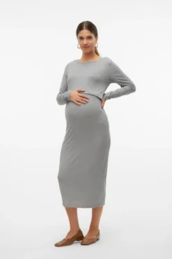 Vestido midi manga larga maternity y lactancia