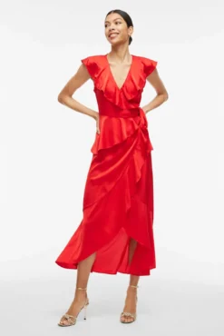Vestido satinado midi cruzado