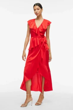 Vestido satinado midi cruzado