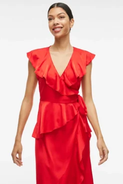 Vestido satinado midi cruzado