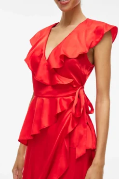 Vestido satinado midi cruzado