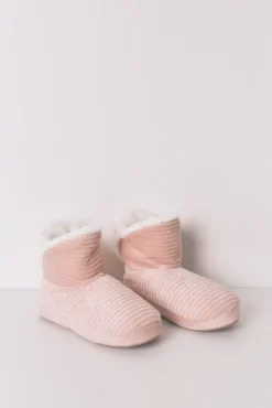 Zapatillas casa bota canalé rosa lurex