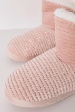 Zapatillas casa bota canalé rosa lurex